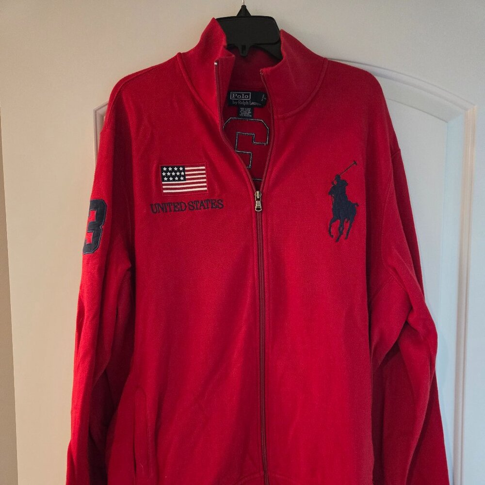 MEN'S POLO RALPH LAUREN BIG PONY USA TRACK JACKET PIQUE COTTON XXL FLAG